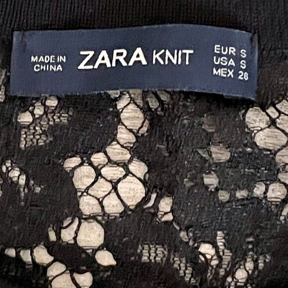 🌺 Zara Boho Black Floral Lace Sheer Back Relaxed Fit Pullover Sweater Size S - Picture 7 of 10